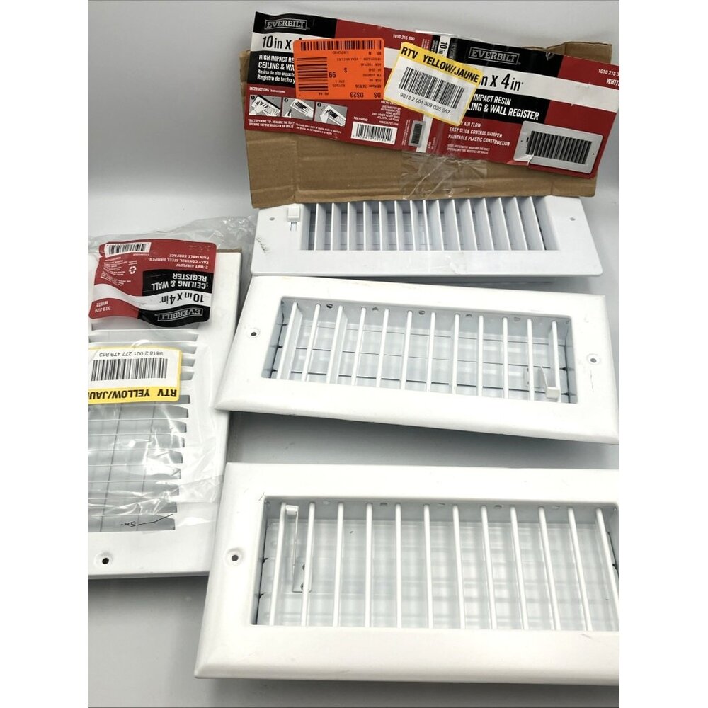 10 In. X 4 In. 1-Way Steel Wall/Ceiling Register White lot of 3/1 plastic